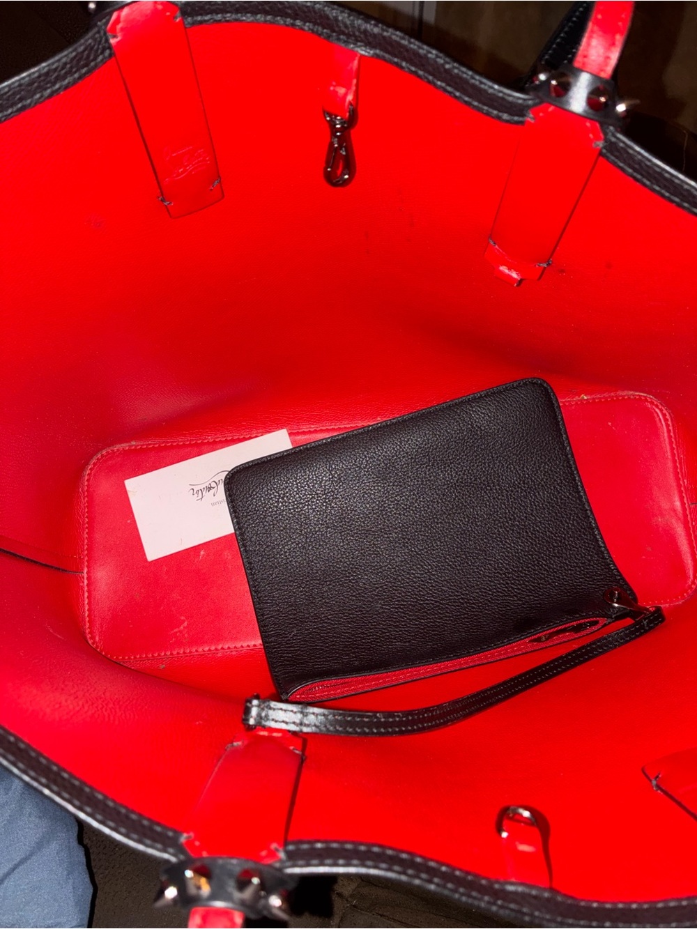 Christian Louboutin Black Tote with Red Trim and Studded Handles - Picture 8 of 9